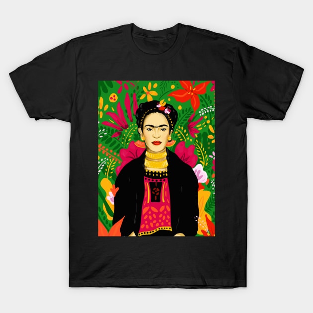 Frida Kahlo Flower Power by Cindy Rose Studio T-Shirt by cindyrosestudio